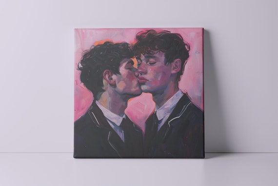 Digital oil painting high school love painting / canvas. Men's love illustration. Canvas high school love. Gay art.