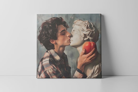 Painting / Canvas Inspired by Elio Call me by your name in digital oil painting. Timothée Chalamet canvas. Gay art, queer art. Different measurements.