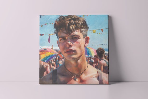 Picture/Canvas Sexy boy gay pride party, lgbt art, queer art, different sizes, digital art, Sexy boy gay pride party canvas.