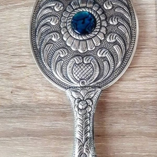 Sweet Silver Handheld Mirror, Evil Eye antique mirror,1950s Mirror, stepmom gift,gift for her,