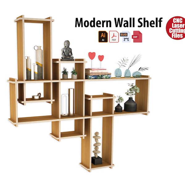 Modern Smart Wall Shelf Plywood, for your home Digital File for CNC Cutting Laser router plasma DXF, PDF, Svg, Ai files