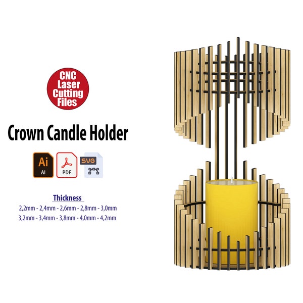 Wood Crown Candle Holder Lantern Stand laser cut files svg, pdf, ai, dxf