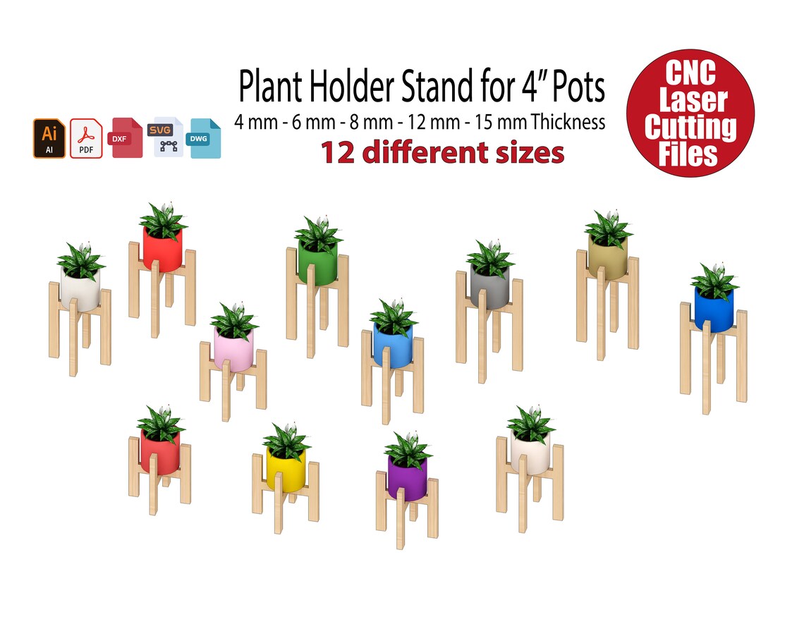 4 Inch Plant Stand Pot Holder Cnc and Laser Cutting Files for Etsy