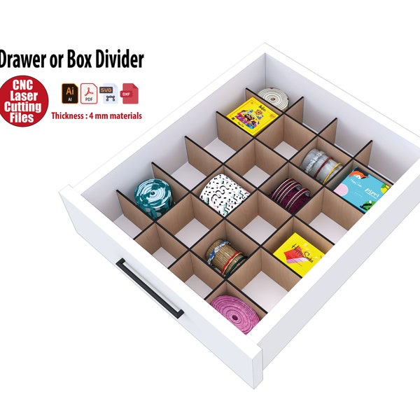 Drawer Divider or Box Organiser Laser Cutting File svg, cnc, for jewelry, bracelet, sock, tie etc