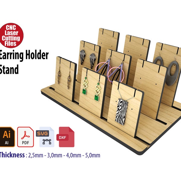Earring Necklace Holder Display Wood Jewelry Cardboard Display Stand for Selling Showing Jewelry Business Card, Laser Cutting Files