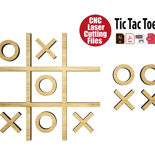 Wooden Tic Tac Toe Set, Wood XOXO Board Game, Classic Family Table Game, Traditional Strategy Game Vector Svg, Pdf, Ai, Dxf files