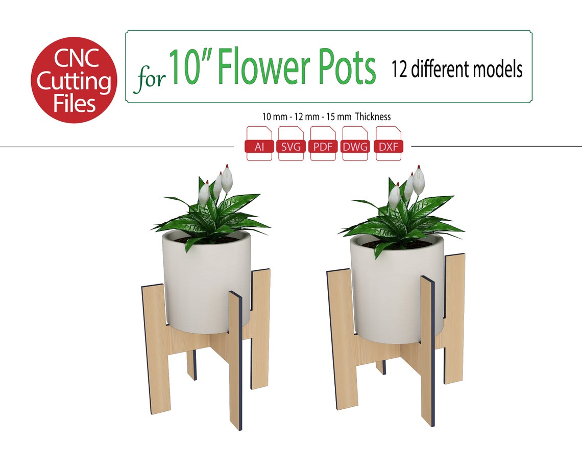 Plant Stand Pot Holder Cnc Cutting Files for 10 Inch Pots Etsy