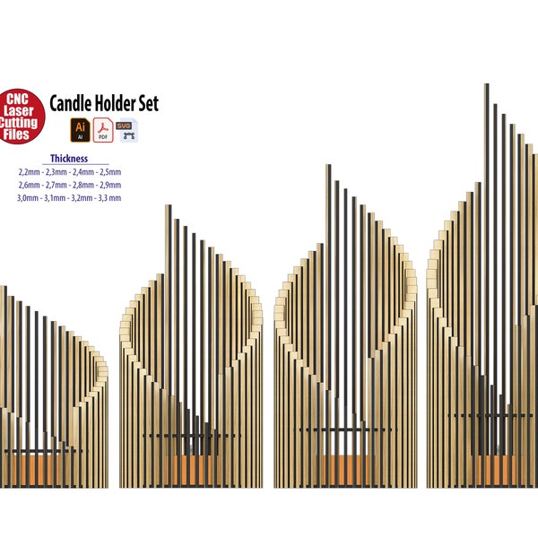 Ensemble de bougeoirs en bois ou ensemble de support de bougie Fichiers de découpe laser svg, pdf, ai, dxf