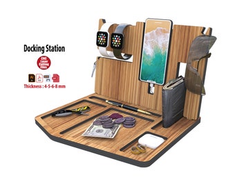 Wooden Docking Station SVG: Desk Organizer Laser Cut Files