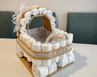 Gâteaux de couches - Gâteau de couches - Poussette de couches - Gâteau de couches fille - Cadeau de naissance - Baby shower - Cadeaux de baptême - Cadeaux bébé Gâteau de couches garçon