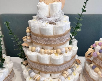 Big diaper cake neutral - Boho - Vintage - Neutral - Gift for birth - Windeltorten