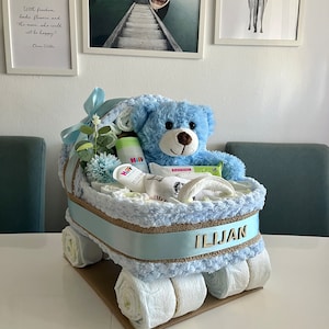 Wózek do pieluszek - Tort pieluszkowy neutralny - Prezent na narodziny - Baby shower - Prezenty na chrzest - Prezenty dla niemowląt - Prezenty na narodziny - Torty pieluszkowe - Chłopiec