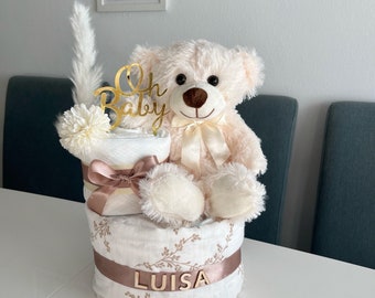 Diaper cake boho neutral, beige, baby gifts, baby shower, birth gifts, diaper cakes, baby party, gender reveal, baby gifts