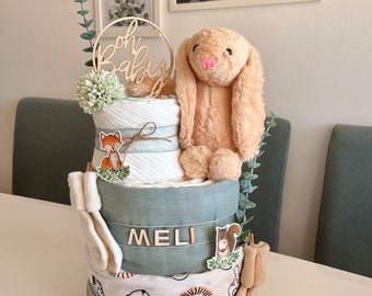 Diaper cake Animals - Forest animals - Baby gifts - Gift for Birth - Baby Shower - Baby gifts - Diaper cake Neutral - Animals - Forest-Rabbit-Neutral
