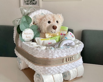 Diaper stroller - Diaper cake neutral - Gift for birth - Baby shower - Baptismgifts - Babygifts