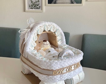 Poussette à couches - Gâteau de couches neutre - Cadeau de naissance - Baby shower - Cadeaux de baptême - Cadeaux bébé