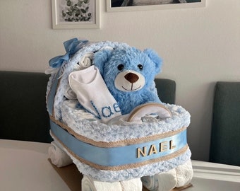 Diaper cake stroller - Diaper stroller - Diaper cake boy - Gift for birth - Baby shower - Baptismgifts - Babygifts