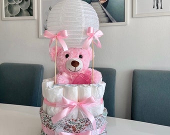 Windeltorte Heißluftballon- Diaper cake girl - Hot air balloon - Gifts for birth - Baby shower - Baptism baby gifts - Baby Party Geschenke