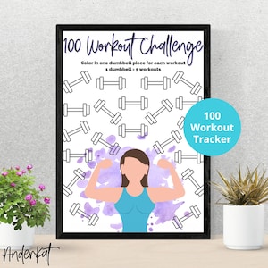 100 Workout Tracker, Downloadable Tracker for Motivation, Fitness Motivation, PDF Download