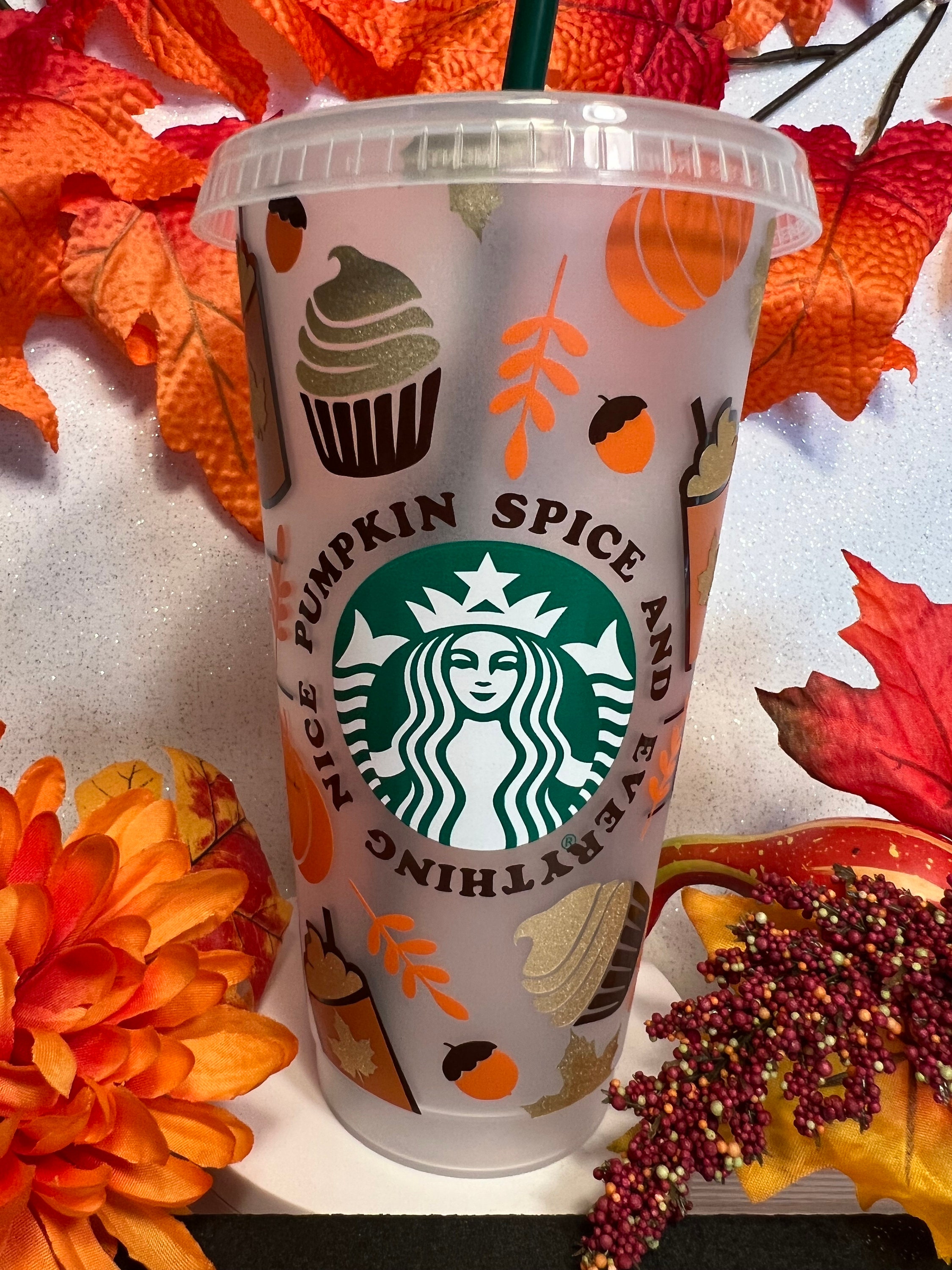 Starbucks warm autumn afterglow Falling leaves stainless steel thermos