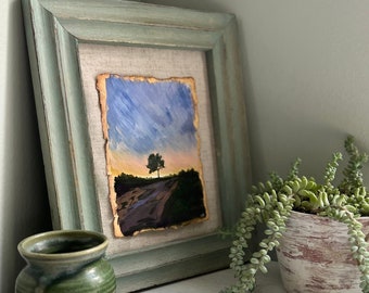 Tree on the Horizon | Wall Art | Original Landscape Painting | Cottagecore Farmhouse Vintage Rustic Country Home Decor | Sunrise | Sunset