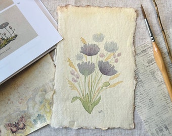 Watercolor Wildflower Bunch | Botanical Wall Art | Original Painting | Cottagecore Farmhouse French Country Vintage Rustic