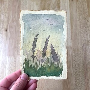 Lavender Flowers Landscape Wall Art Original Watercolor Painting Cottagecore Farmhouse Vintage Rustic Home Decor Artwork image 3