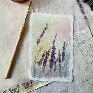 Lavender Flowers at Sunset Wall Art Original Watercolor Painting Cottagecore Farmhouse Vintage Rustic Home Decor Artwork image 1