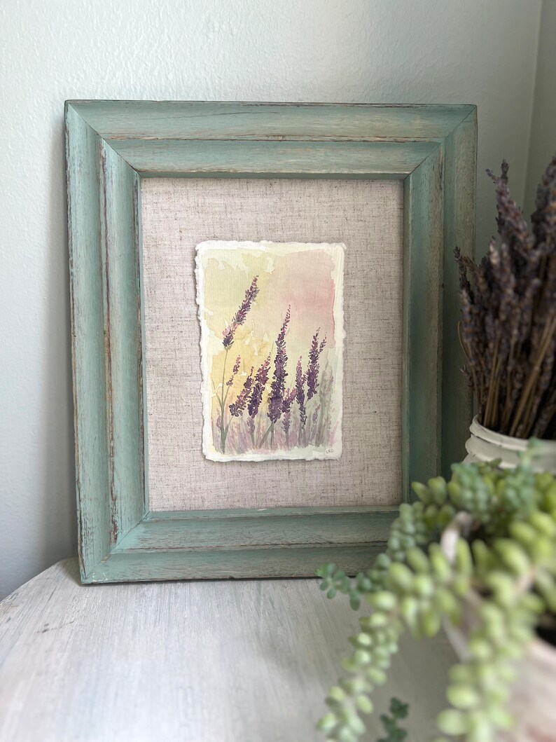 Lavender Flowers at Sunset Wall Art Original Watercolor Painting Cottagecore Farmhouse Vintage Rustic Home Decor Artwork image 5