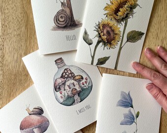 Botanical Illustration, Set of 5 Greeting Cards
