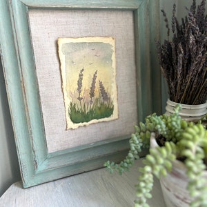 Lavender Flowers Landscape Wall Art Original Watercolor Painting Cottagecore Farmhouse Vintage Rustic Home Decor Artwork image 5