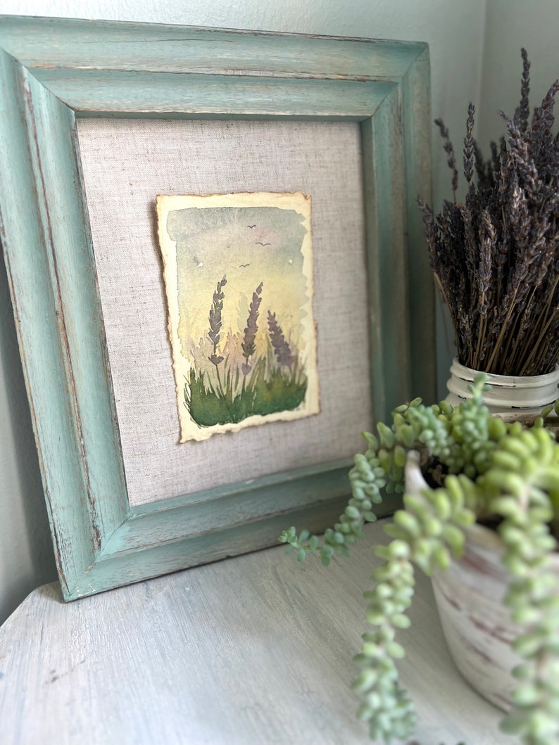 Lavender Flowers Landscape Wall Art Original Watercolor Painting Cottagecore Farmhouse Vintage Rustic Home Decor Artwork image 5