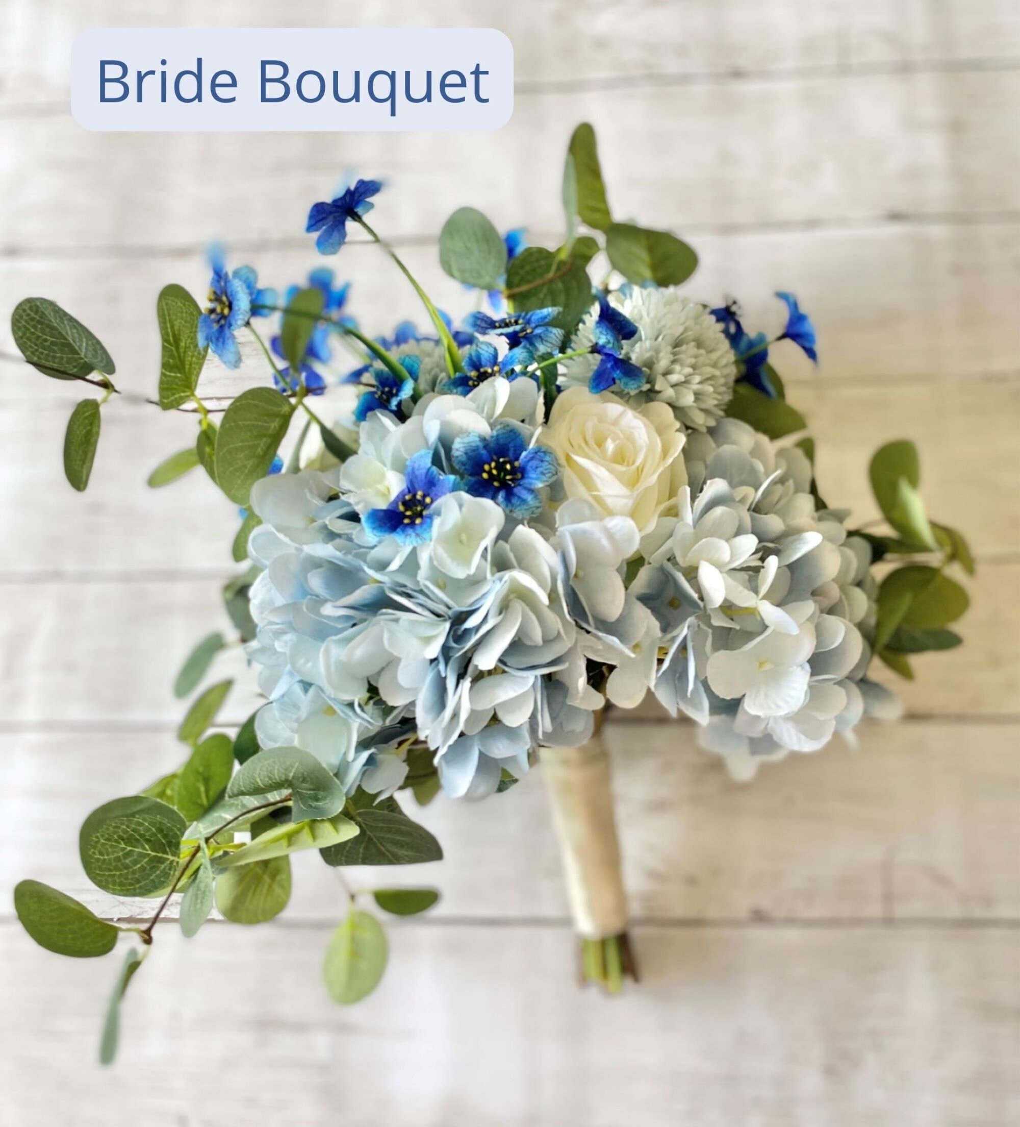 Blue Wedding Bouquet Blue Hydrangea Ivory Rose Eucalyptus - Etsy