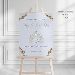 Cinderella Wedding Welcome Sign Template, Fairytale Carriage Printable Wedding Welcome Sign, Happily Ever After