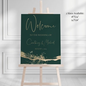 Emerald Green and Gold Wedding Welcome Sign Template, Printable Dark Green Wedding Welcome Sign, Gold Glitter, Modern Green