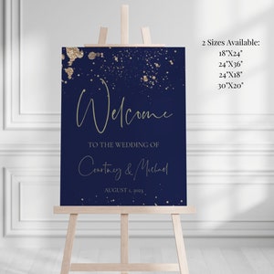 Navy and Gold Wedding Welcome Sign Template, Printable Dark Blue Wedding Welcome Sign, INDIGO
