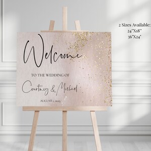 Blush and Gold Wedding Printable Welcome Sign, Gold Glitter Wedding Welcome Sign Template, Beige and Gold