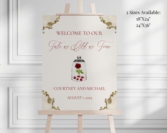 Beauty and The Beast Wedding Welcome Sign Template, Printable Enchanted Rose Wedding Welcome Sign, Tale As Old As Time