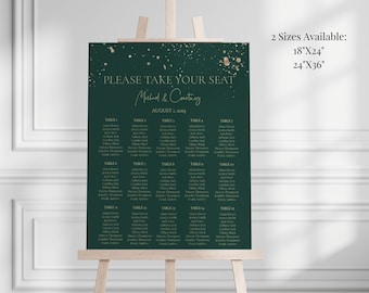 Emerald Green and Gold Wedding Seating Chart Template, Deep Green Printable Seating Chart, Emerald Sign, ASPEN