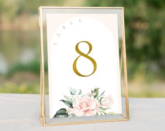 Blush and Gold Foil Wedding Table Number, Light Pink and Gold Number Template, LAYLA