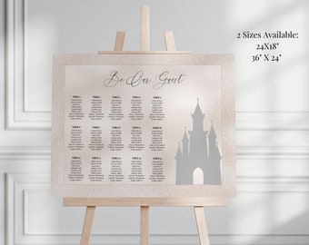 Silver Glitter Castle Seating Chart Template, Disneyland Castle Printable Seating Chart, Be Our Guest