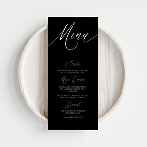 Black and White Wedding Menu Template, Minimalist Formal Printable Wedding Menu, RAE