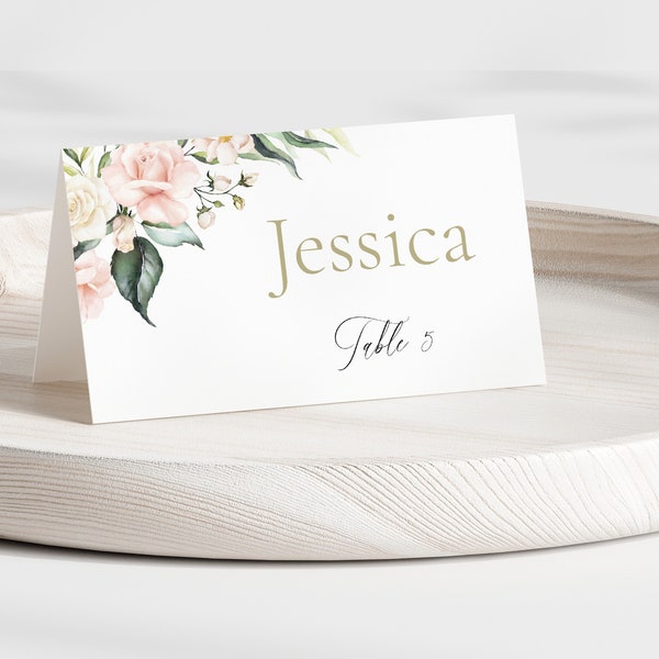 Blush Pink and Sage Wedding Name Card Template, Light Pink and Greenery Printable Place Card, DELILAH