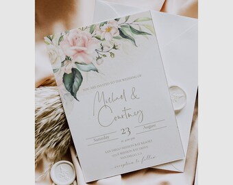 Blush Greenery Printable Wedding Invitation, Rustic Blush Wedding Invite Download, ROSIE