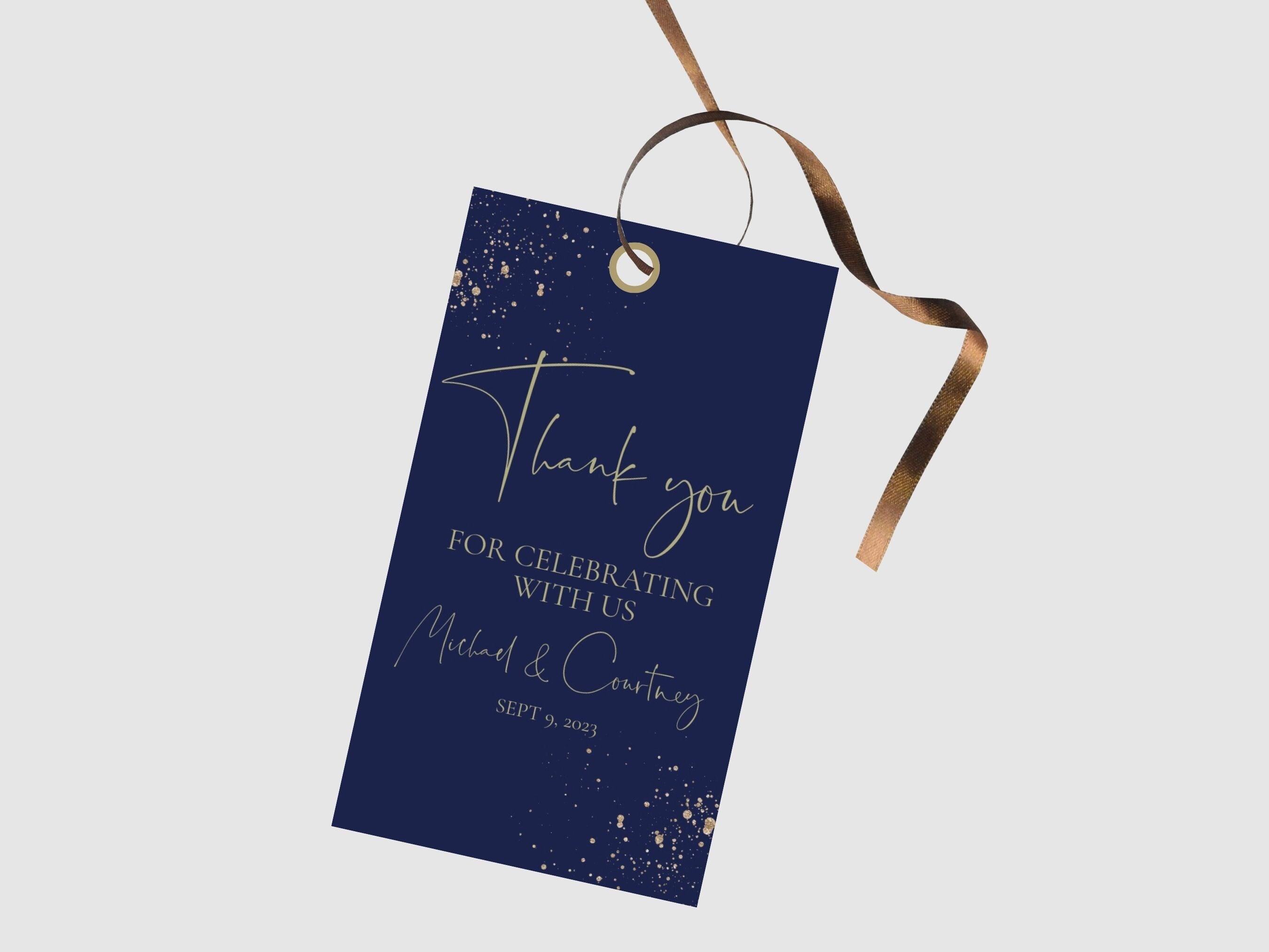 Navy and Gold Wedding Favor Tag Template, Dark Blue Wedding Gift Tag ...