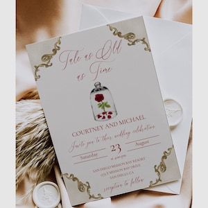 Beauty And The Beast Wedding Invitation Template, Printable Fairytale Wedding Invite, Tale As Old As Time