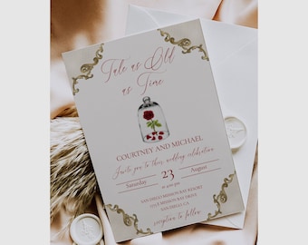 Plantilla de invitación de boda de La Bella y la Bestia, invitación de boda de cuento de hadas imprimible, cuento tan antiguo como el tiempo