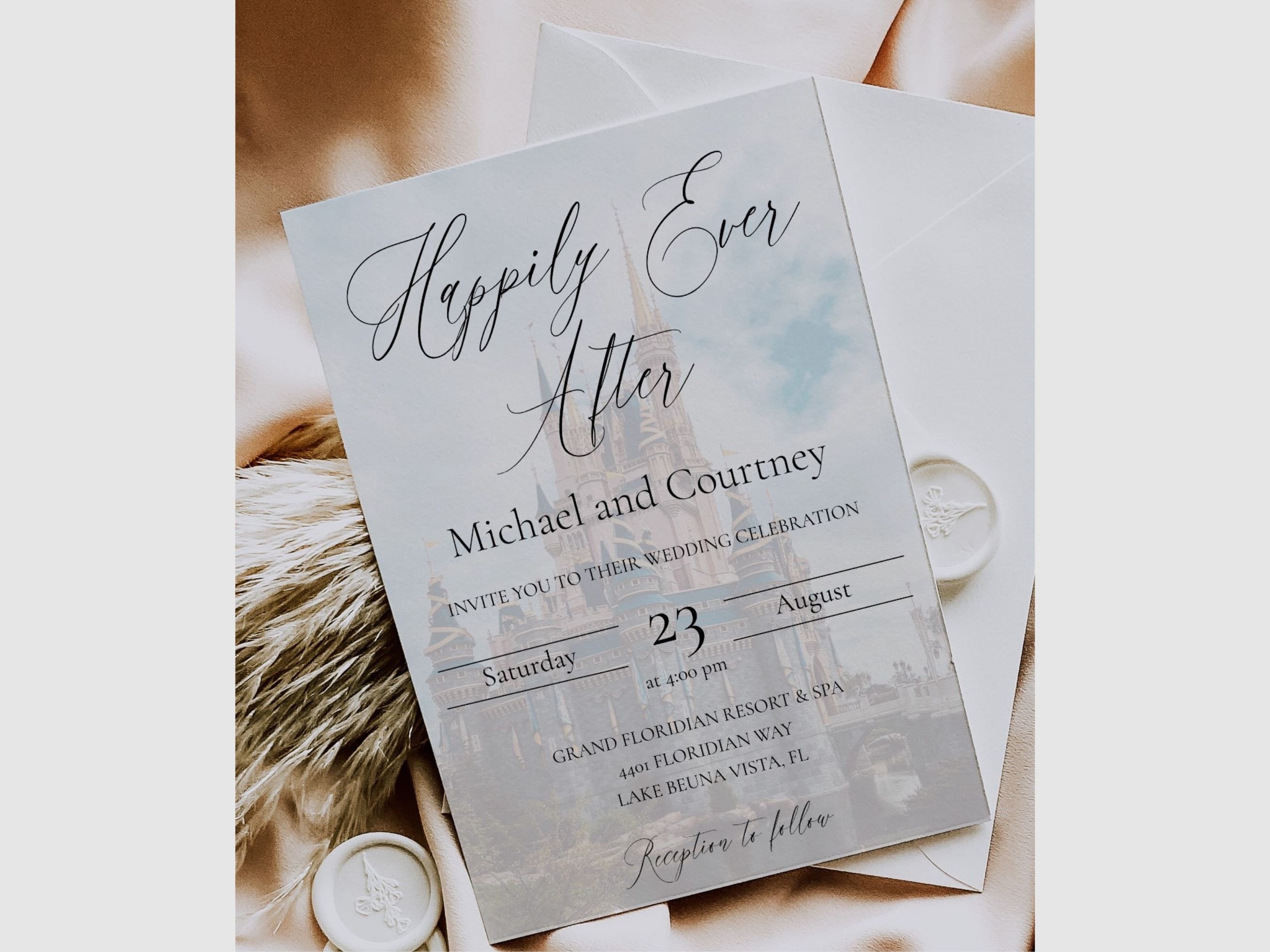 Disneyland Castle Wedding Invitation Template, Printable Fairytale Wedding Invite, Princess Wedding