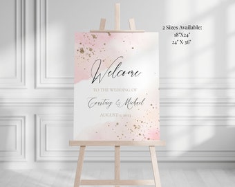 Blush and Gold Watercolor Wedding Welcome Sign Template, Printable Light Pink and Gold Glitter Wedding Welcome Sign, BRIGHTON