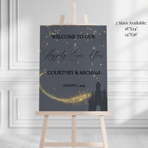 Fairytale Castle Wedding Welcome Sign Template, Grey and Gold Printable Wedding Welcome Sign, Sparkle Magic Wedding